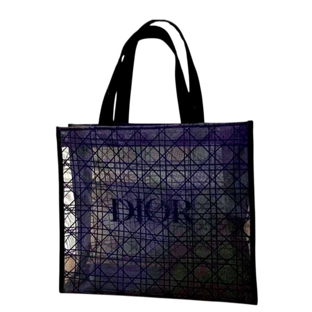 New in Bag Dior Black Double Mesh GWP Tote & Pouch Set Velour Dior & Handles - Picture 9 of 11